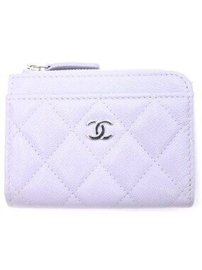 Chanel Quilted Fragment Case Mini Wallet Card Coin Purse Light Purple Lavender